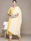 Ishin Women's Yellow Embroidered Anarkali Kurta with Trouser & Dupatta