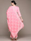 Ishin Women's Pink Embroidered A-Line Kurta with Trouser & Dupatta