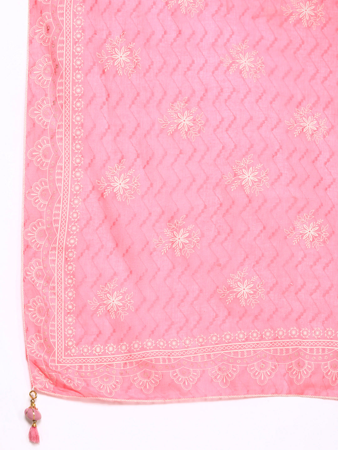 Ishin Women's Pink Embroidered A-Line Kurta with Trouser & Dupatta