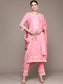 Ishin Women's Pink Embroidered A-Line Kurta with Trouser & Dupatta