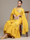 Ishin Women's Yellow Embroidered Straight Kurta with Sharara & Dupatta