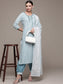 Ishin Women's Blue Yoke Embellished Kurta with Harem Pant & Dupatta