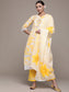 Ishin Women's Yellow Yoke Embroidered A-Line Kurta with Trouser & Dupatta