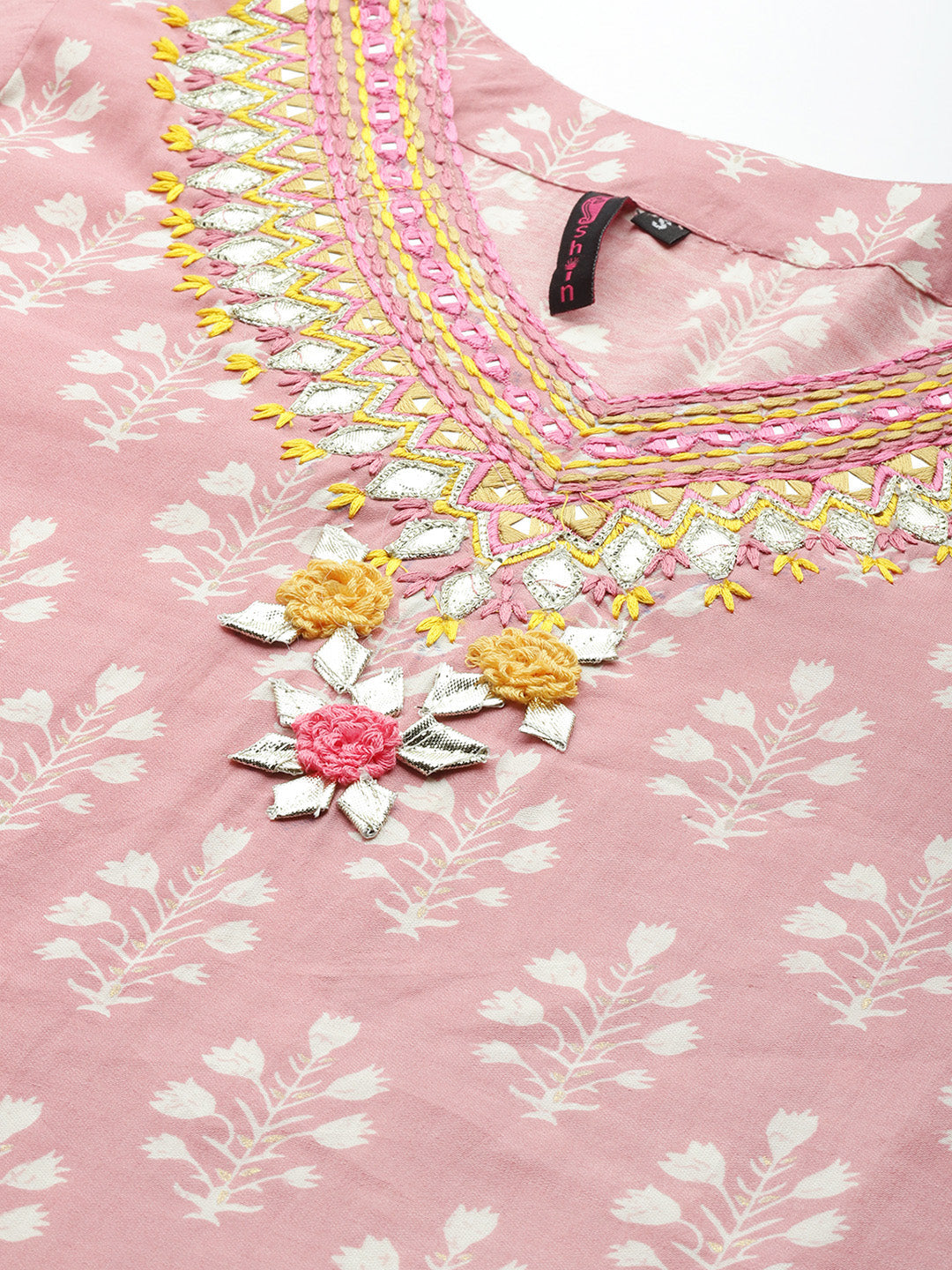 Ishin Women's Mauve Embroidered Straight Kurta with Trouser & Dupatta