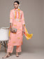 Ishin Women's Pink Yoke Embroidered A-Line Kurta with Trouser & Dupatta