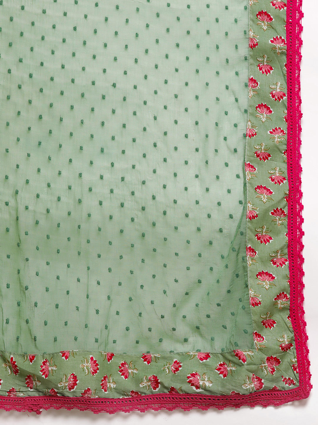 Ishin Women's Green Embroidered A-Line Kurta with Trouser & Dupatta