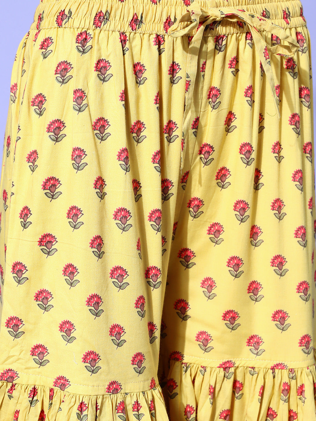 Ishin Women's Yellow Embroiderd A-Line Short Kurta with Sharara & Dupatta