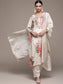 Ishin Women's Cream Embellished A-Line Kurta with Trouser & Dupatta