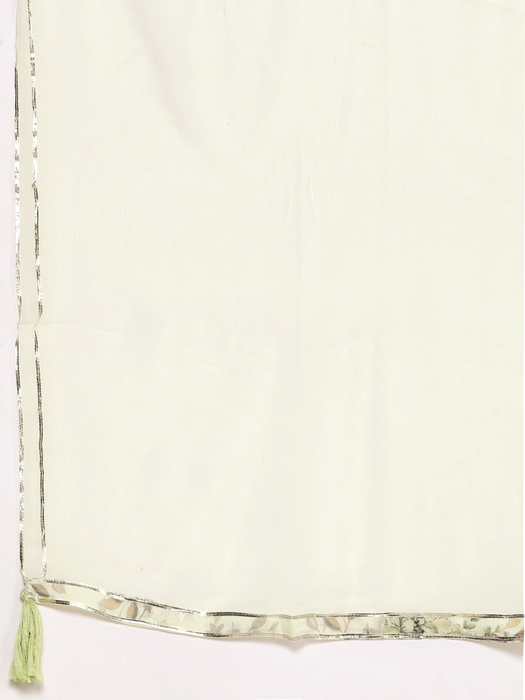 Ishin Women's Off White Gotta patti A-Line Kurta with Trouser & Dupatta
