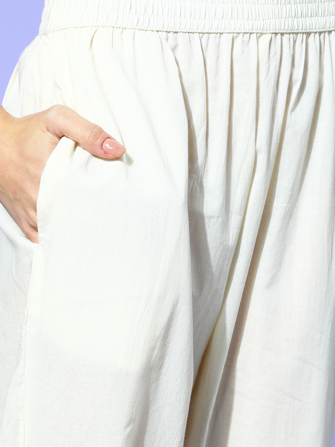 Ishin Women's Cotton Olive & Off White Embroidered A-Line Kurta Trouser Dupatta Set