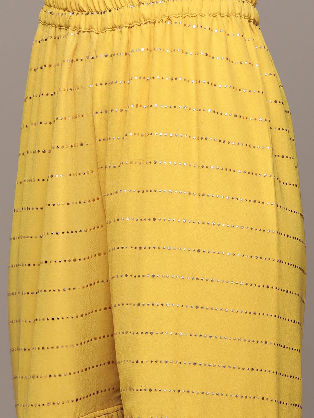 Ishin Women's Georgette Mustard Embroidered A-Line Style Back Kurta Sharara Dupatta Set