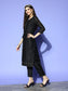 Ishin Women's Black Embellished A-Line Kurta with Trouser & Dupatta