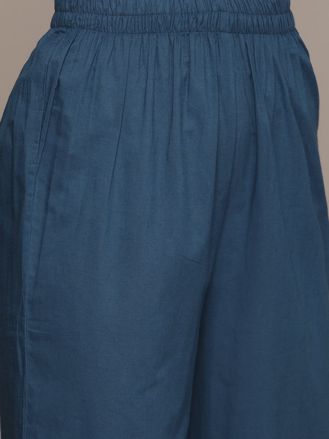 Ishin Women's Cotton Blue Embroidered A-Line Kurta with Trouser & Dupatta