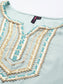 Ishin Women's Rayon Sea Green Embroidered A-Line Kurta with Trouser & Dupatta