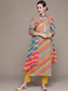Ishin Women's Cotton Multicolor Yoke Design A-Line Kurta With Trouser & Dupatta