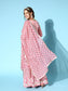Ishin Women's Cotton Pink Embroidered A-Line Kurta with Sharara & Dupatta