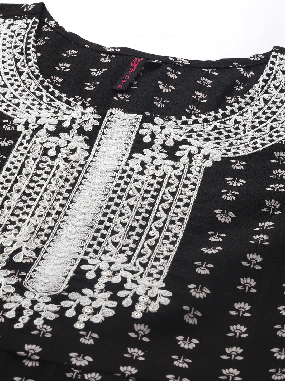 Ishin Women's Black & White Embroidered Anarkali Kurta with Trouser & Dupatta