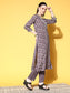 Ishin Women's Silk Blend Purple Printed A-Line Kurta Trouser Dupatta Set