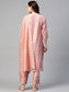 Sunehri Women's Chanderi Silk Peach Embroidered A-Line Kurta Trouser Dupatta Set