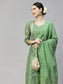 Ishin Women's Green Yoke Design Straight Kurta with Trouser & Dupatta