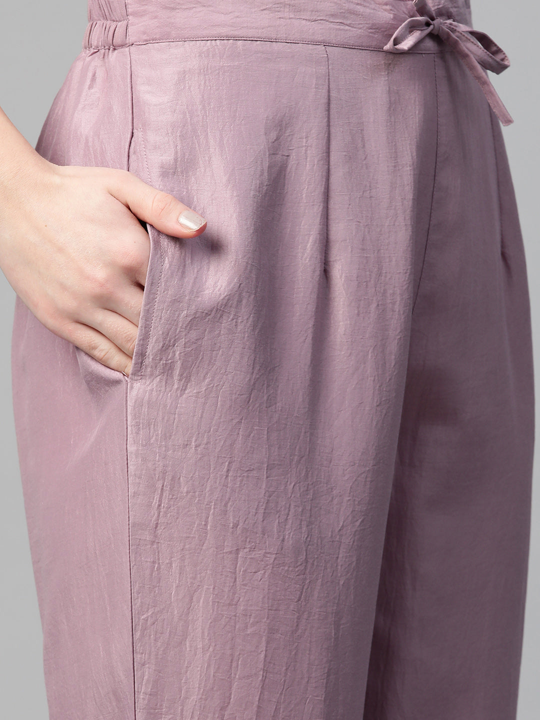 Sunehri Women's Silk Blend Purple Embroidered A-Line Kurta Trouser Dupatta Set