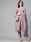 Sunehri Women's Silk Blend Purple Embroidered A-Line Kurta Trouser Dupatta Set