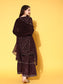 Sunehri Women's Silk Blend Burgundy Embroidered A-Line Kurta Sharara Dupatta Set