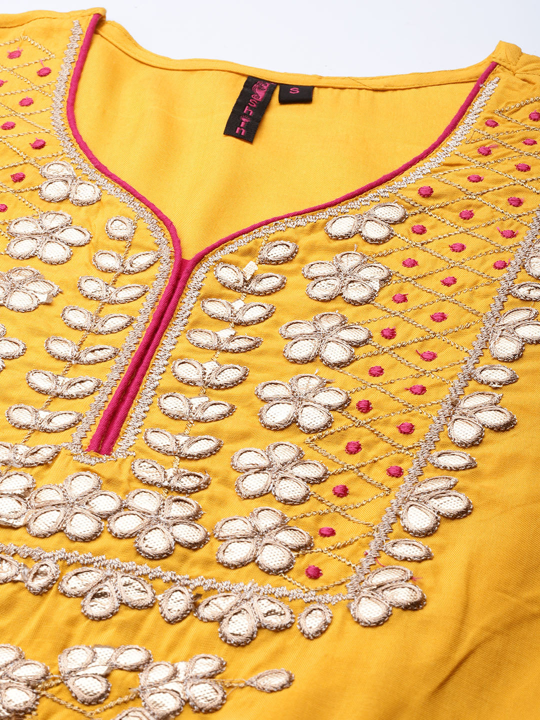 Ishin Women's Yellow Embroidered A-Line Kurta with Sharara & Dupatta