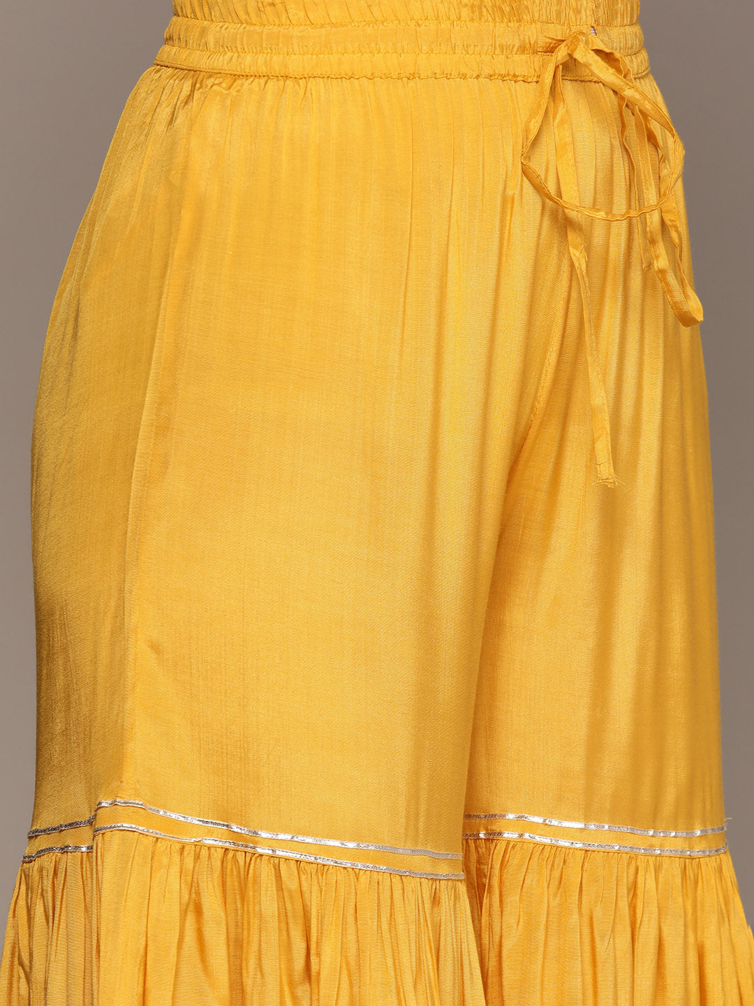 Ishin Women's Yellow Embroidered A-Line Kurta with Sharara & Dupatta