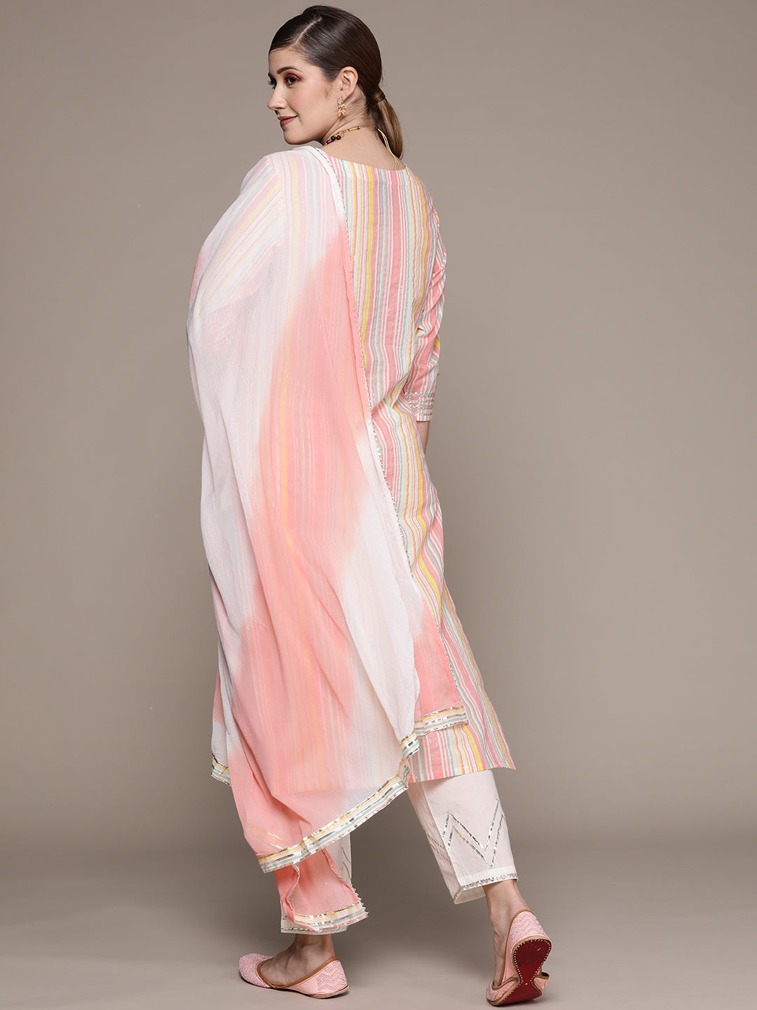 Ishin Women's Multicolor Embroidered A-Line Kurta with Trouser & Dupatta