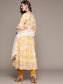 Ishin Women's Yellow Yoke Design Anarkali Kurta with Trouser & Dupatta