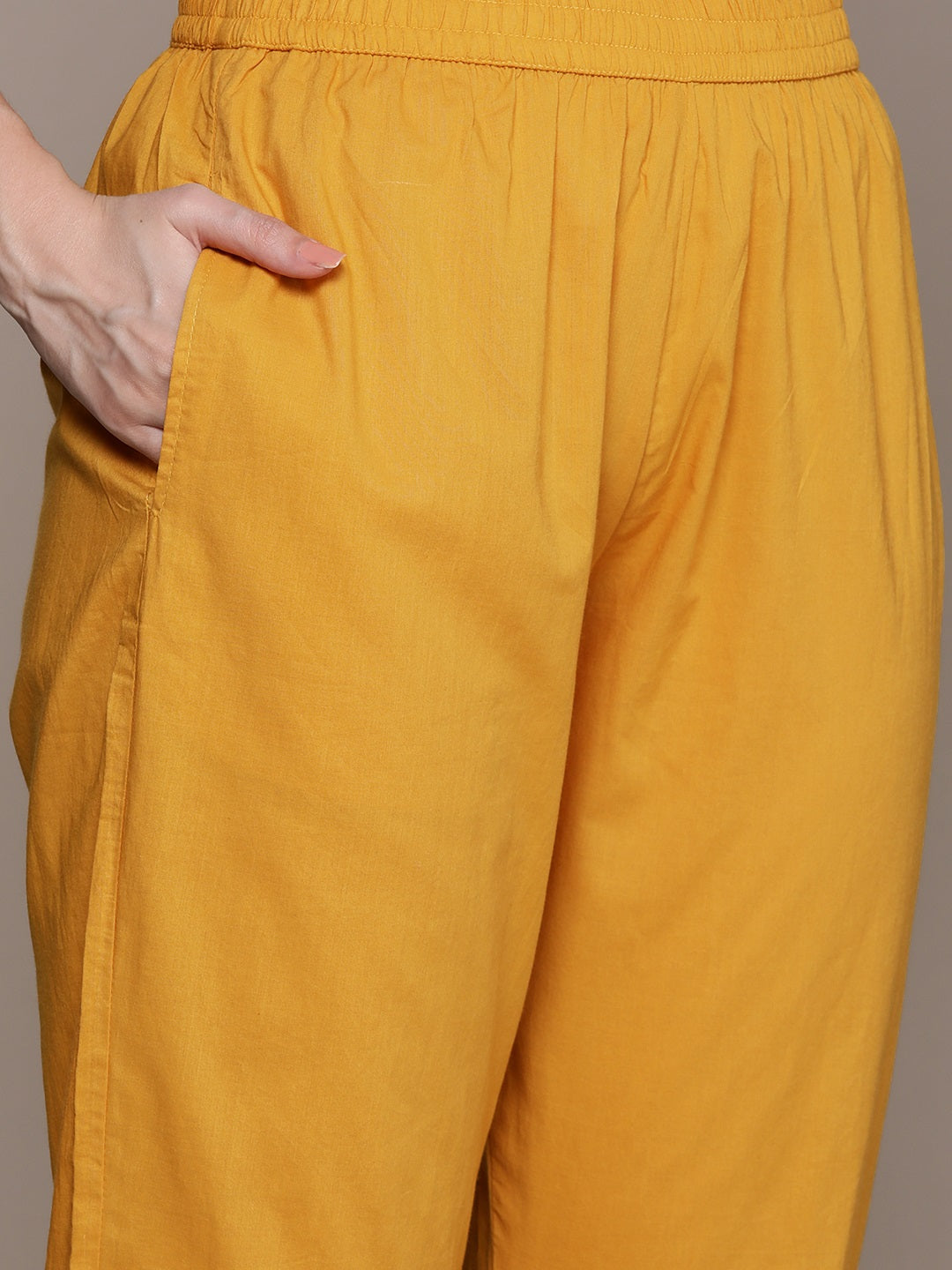Ishin Women's Yellow Yoke Design Anarkali Kurta with Trouser & Dupatta