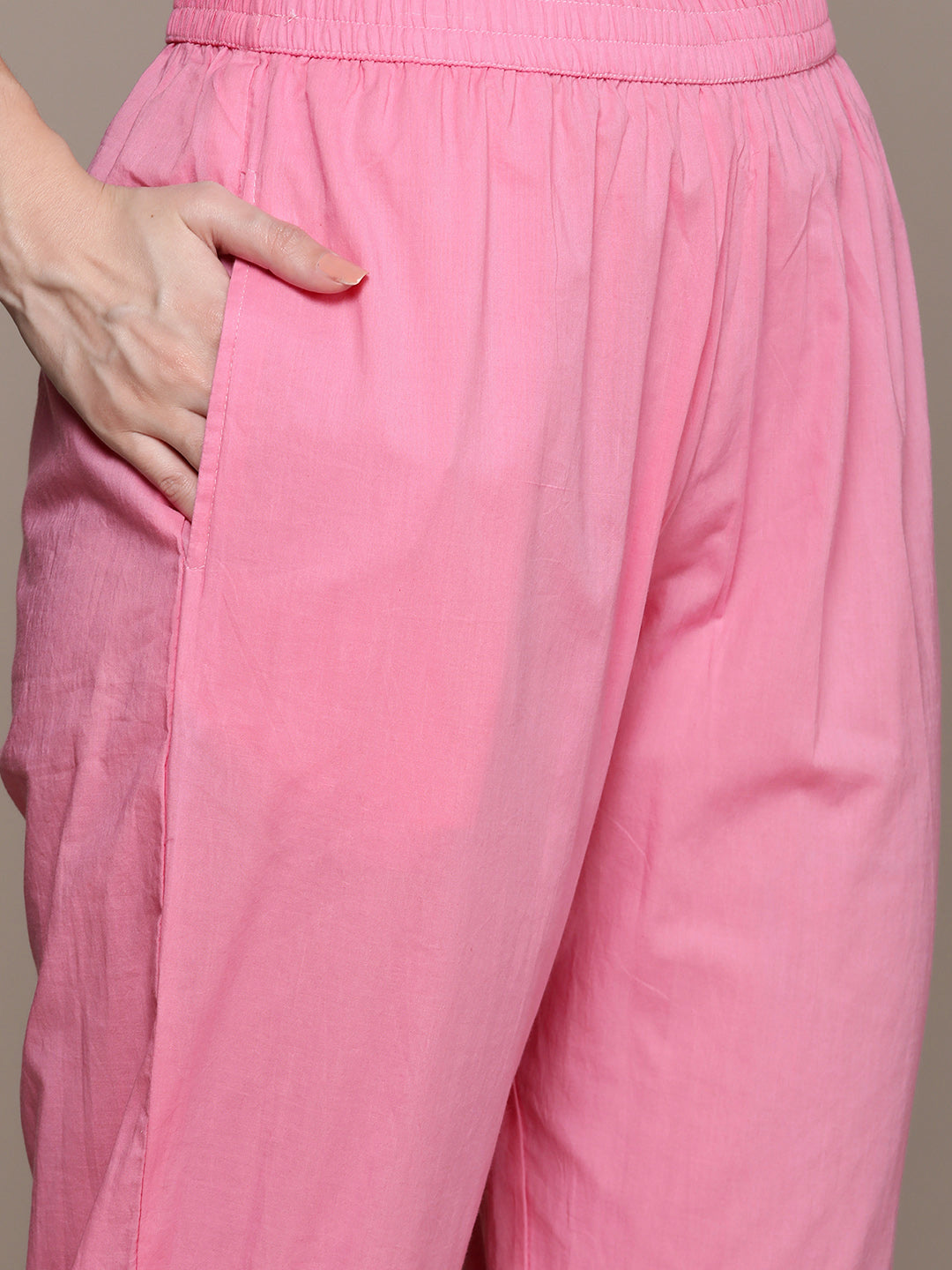 Ishin Women's Pink Yoke Design Anarkali Kurta with Trouser & Dupatta