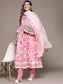 Ishin Women's Pink Yoke Design Anarkali Kurta with Trouser & Dupatta