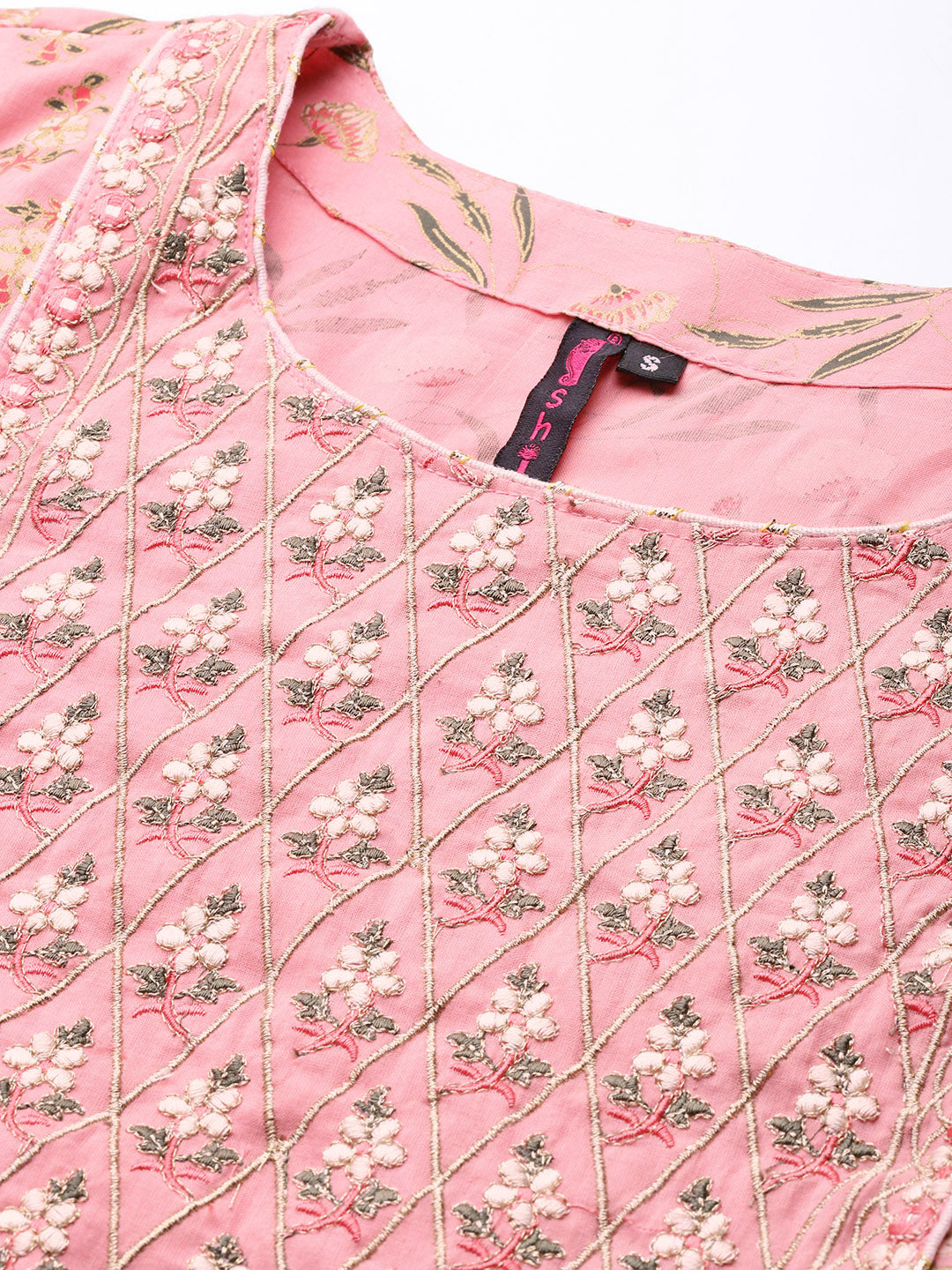 Ishin Women's Pink Zari Embroidered Anarkali Kurta with Trouser & Dupatta