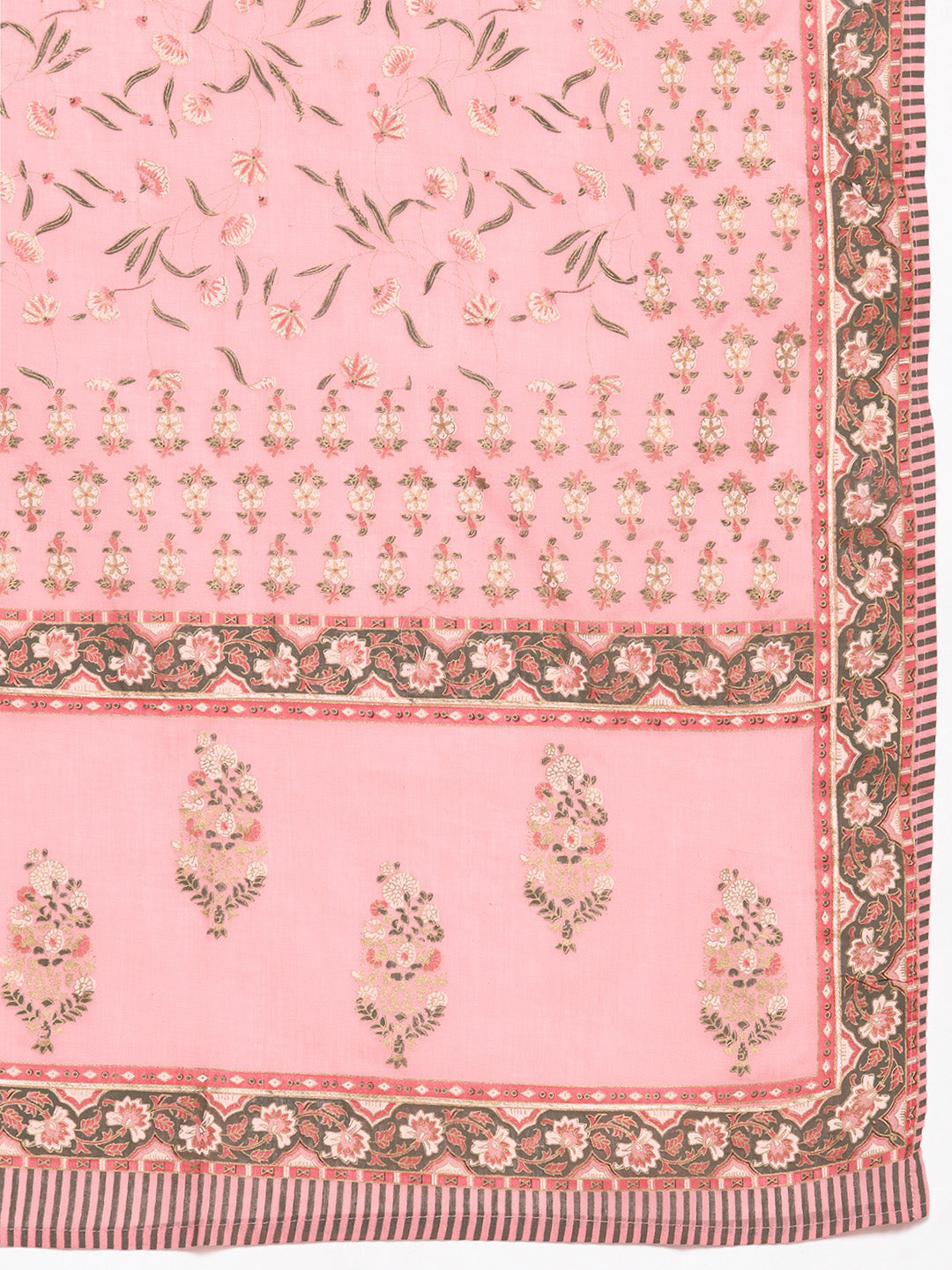 Ishin Women's Pink Zari Embroidered Anarkali Kurta with Trouser & Dupatta