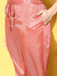 Ishin Women's Chanderi Cotton Pink Embroidered A-Line Kurta Trouser Dupatta Set