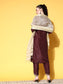 Ishin Women's Silk Blend Burgundy Yoke Design A-Line Kurta Trouser Dupatta Set