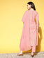 Ishin Women's Cotton Blend Pink Yoke Design A-Line Kurta Trouser Dupatta Set