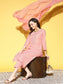 Ishin Women's Cotton Blend Pink Yoke Design A-Line Kurta Trouser Dupatta Set
