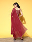 Ishin Women's Rayon Maroon Foil Printed A-Line Kurta Trouser Dupatta Set