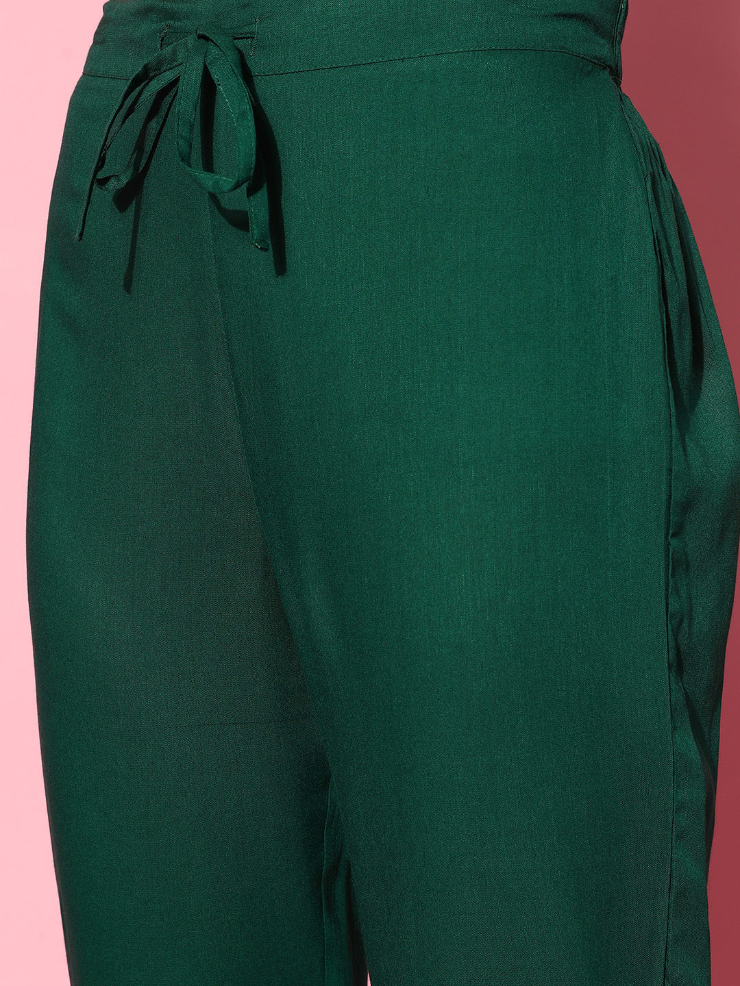 Ishin Women's Rayon Green Foil Printed A-Line Kurta Trouser Dupatta Set