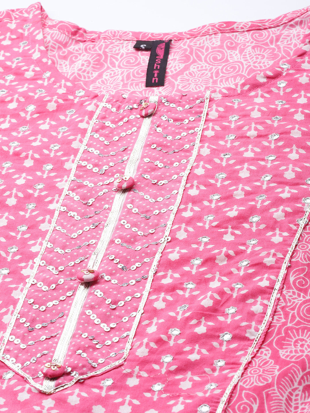 Ishin Women's Pink Embellished Anarkali Kurta with Trouser & Dupatta