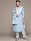 Ishin Women's Blue Embellished Straight Kurta with Trouser & Dupatta