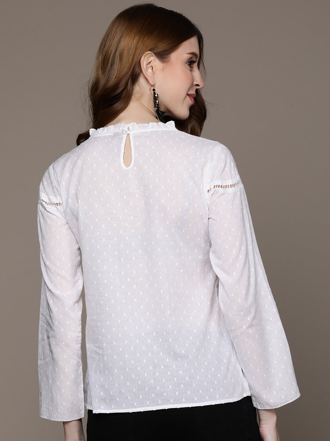 Ishin Women's White Embroidered Regular Top