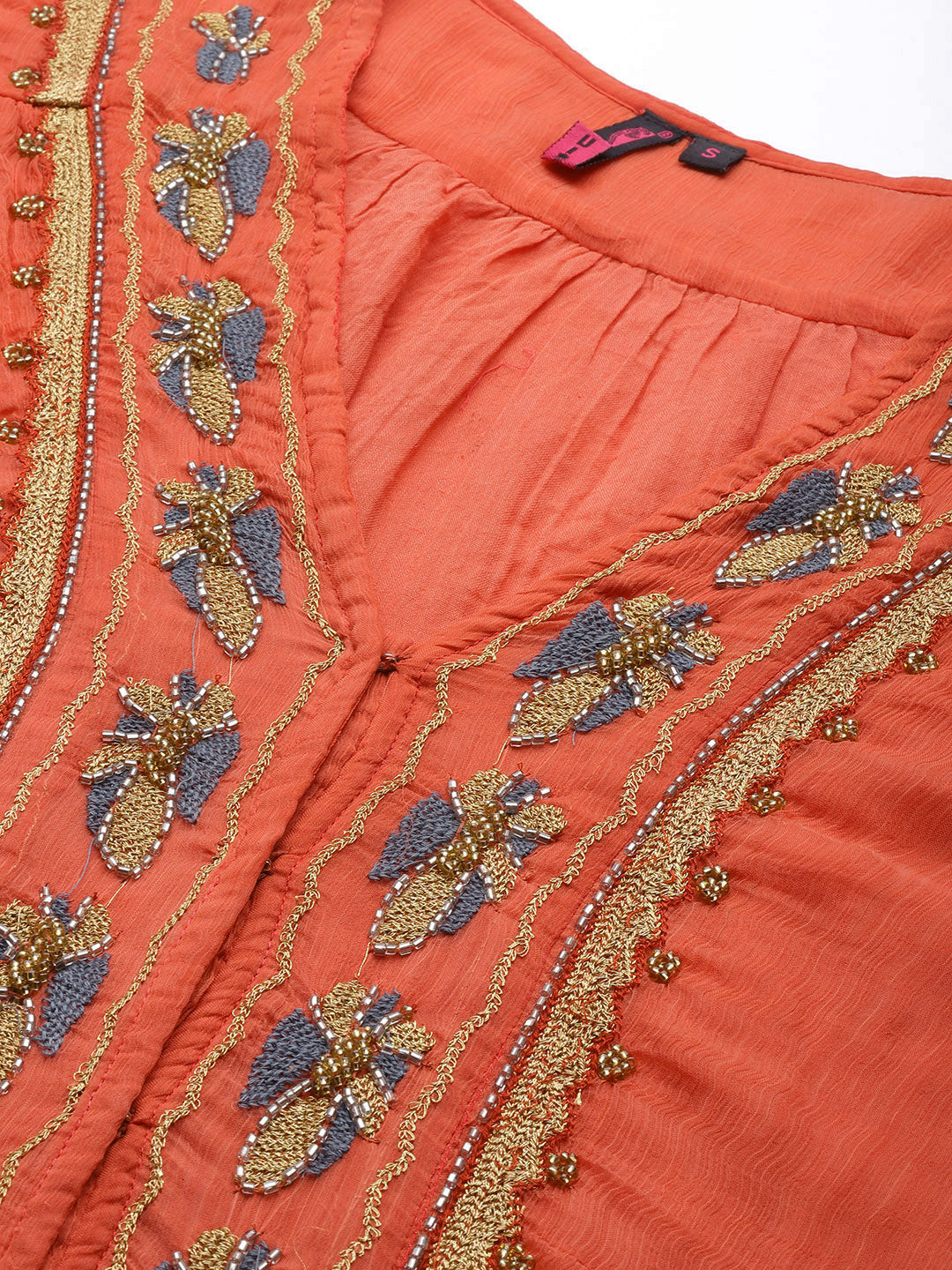 Ishin Women's Orange Embellished Regular Top