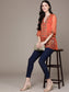 Ishin Women's Orange Embellished Regular Top