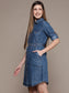Ishin Women's Blue Denim Shirt Style Dress