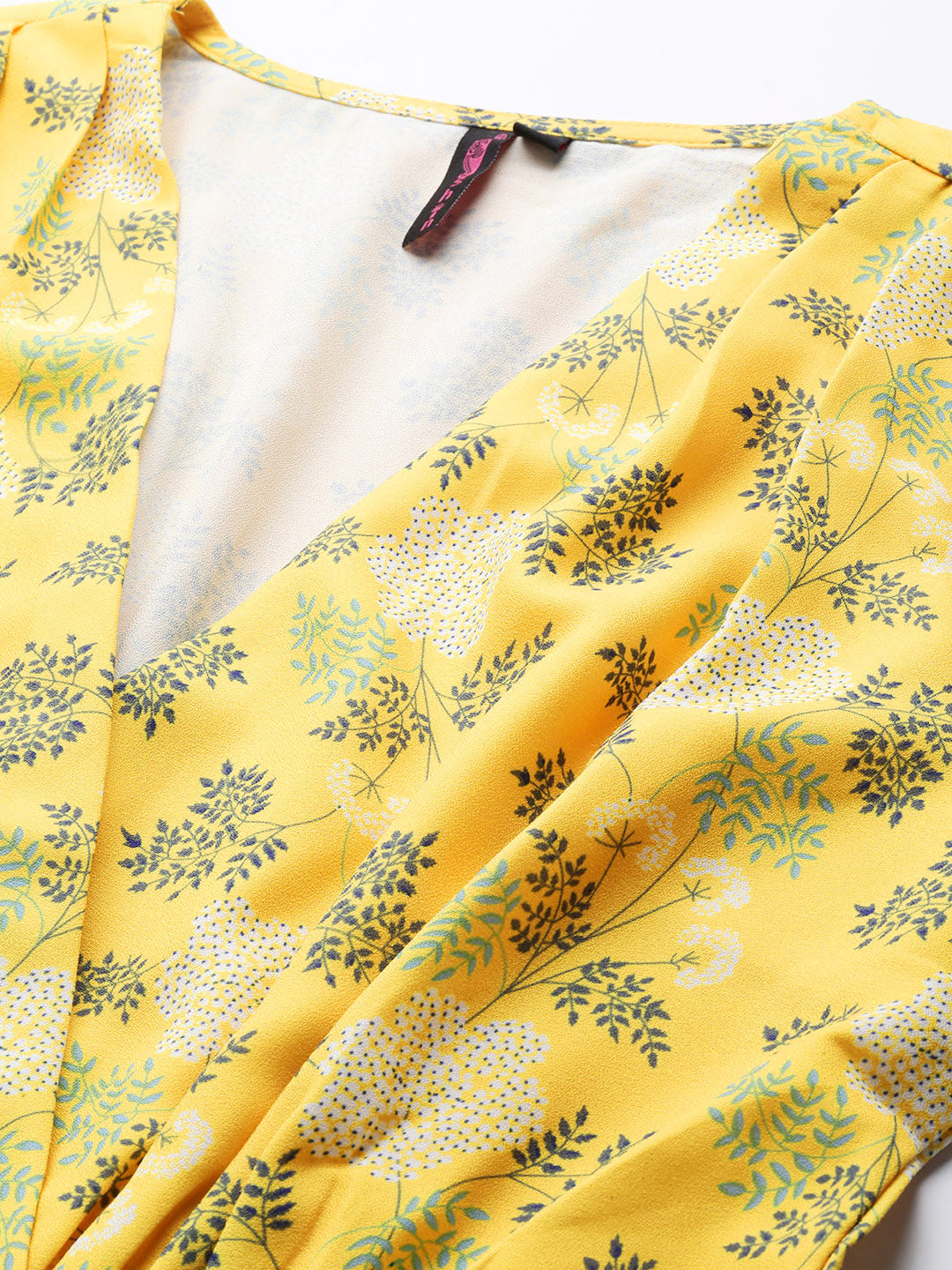 Ishin Women's Yellow Printed Wrap Top
