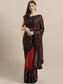 Ishin Lycra Maroon Half & Half Printed Women's Saree With Ruffles